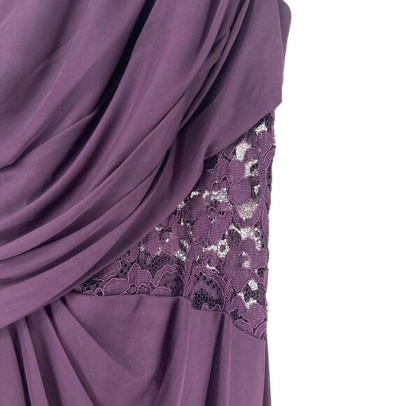 Davids Bridal Bridesmaid Dress Plumb Purple Size 2 One Shoulder Maxi Lace Panel - Picture 4 of 9
